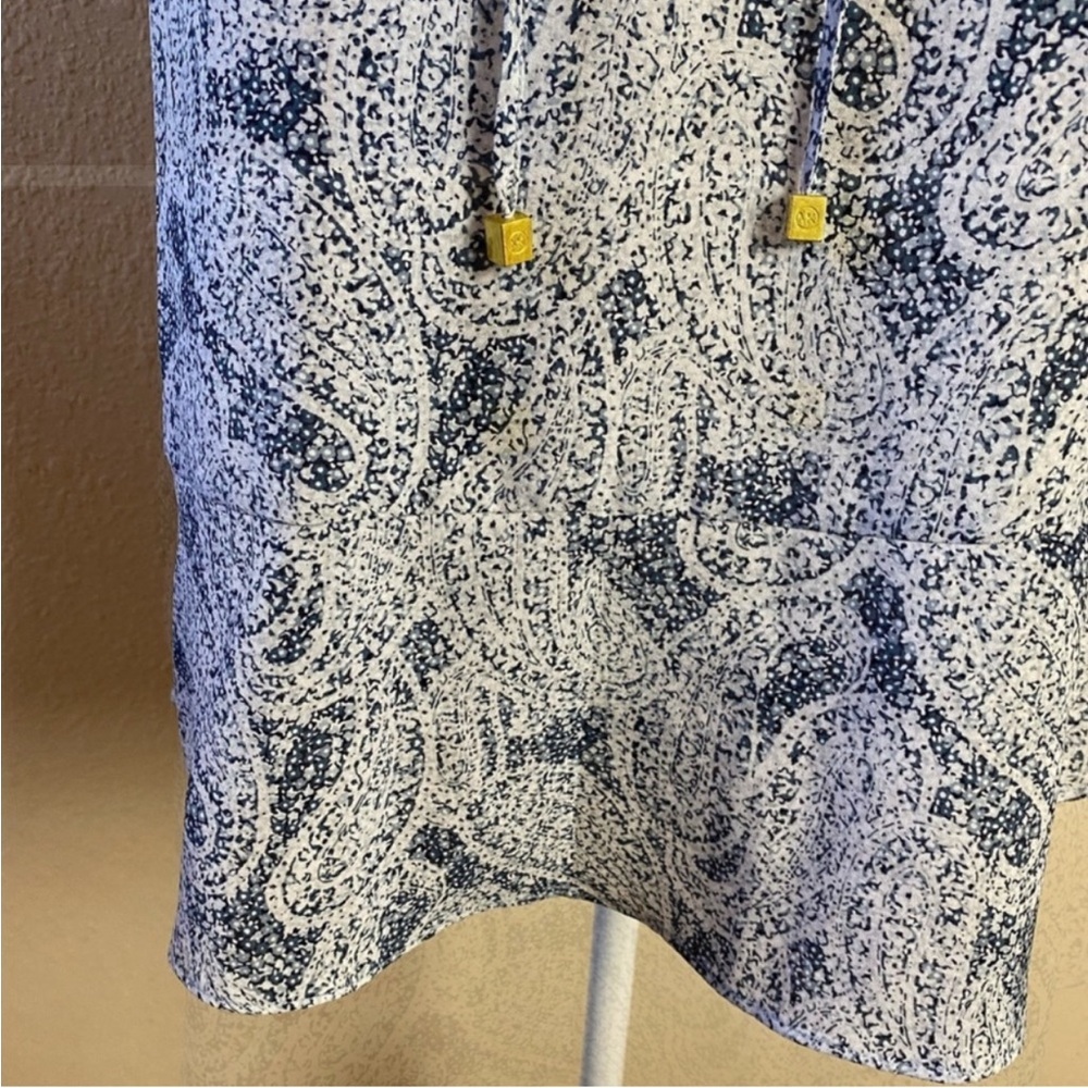 Michael Kors Blue & White Lace Up Front Ruffle Sleeve Blouse Size Medium - Picture 5 of 13